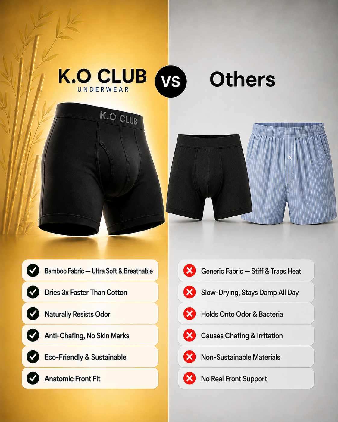K.O Club Breathable Bamboo Boxer Briefs